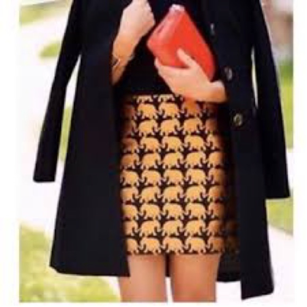 J Crew Black Gold‎ Jaquard Elephant Print Mini Skirt Size 4 Unique Artsy